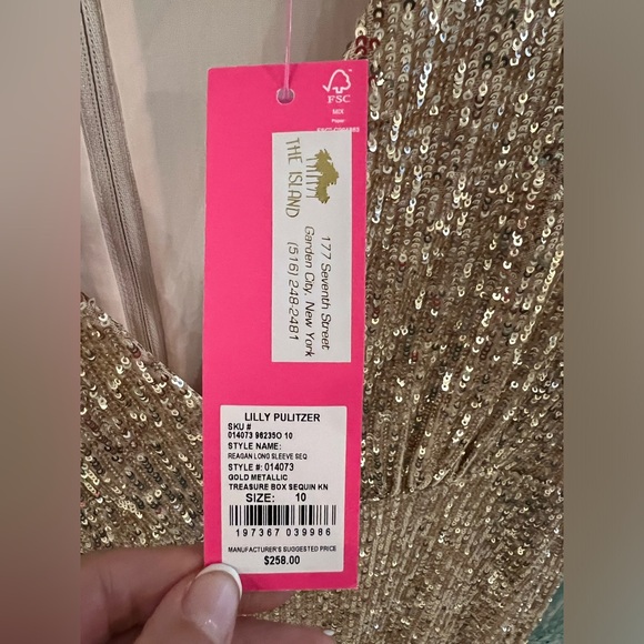 NWT Lilly Pulitzer Reagan Gold Sequin Long-Sleeve Minidress, Sz 10 - Picture 11 of 11